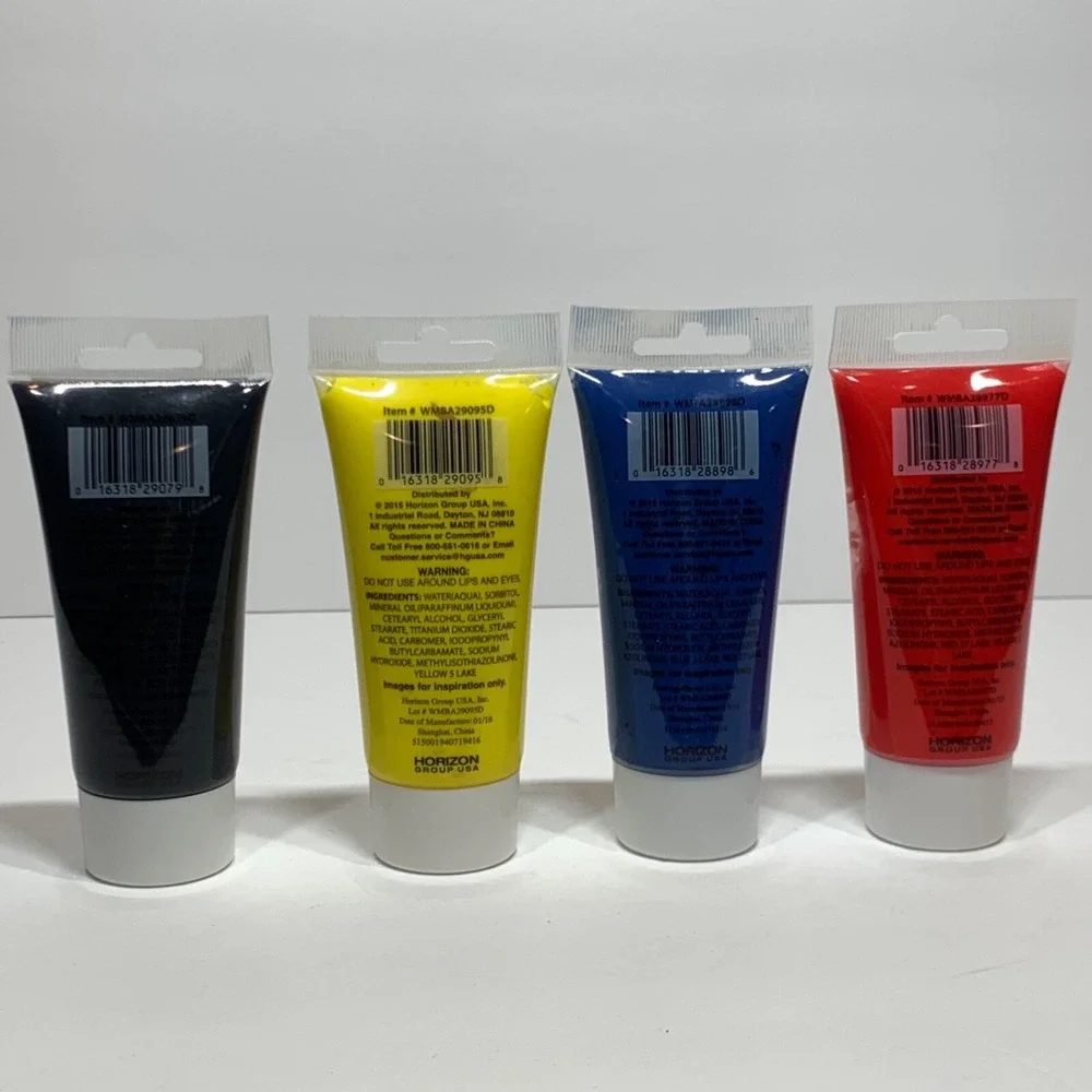 Create Out Loud Body Paint 4 3.38 FL OZ - Red, Blue, Yellow, and Black - NEW